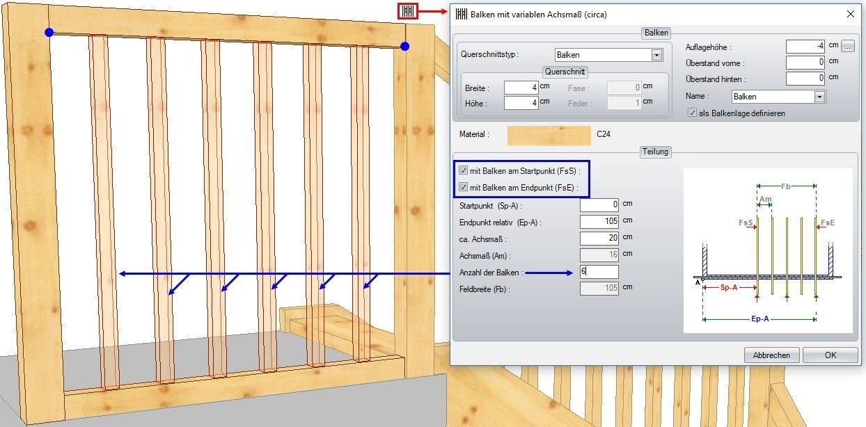 Freie Gestaltungswerkzeuge zum Erstellen von z. B. zusätzlicher Stützen und Geländer