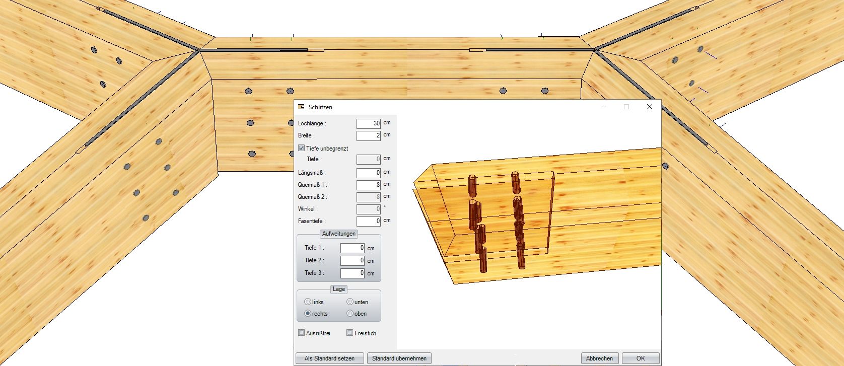 Schlitzen und Bohrungen
