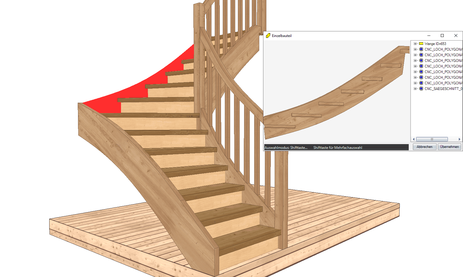 Treppenverbindungen: Ein Befehl erzeugt die Einstemmung der Stufen und Setzstufen an den Wangen