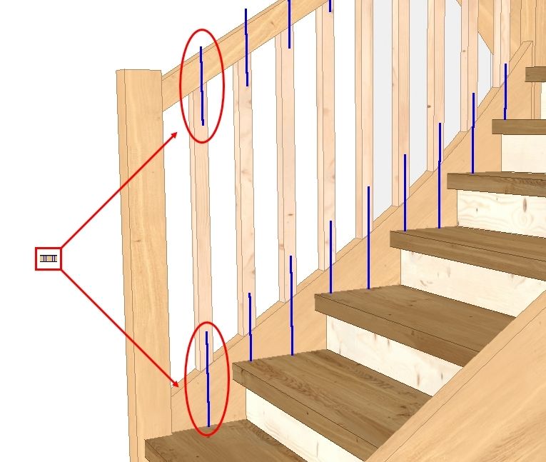 Markierungen (z. B. zum einfachen Bohren von Geländersprossen)