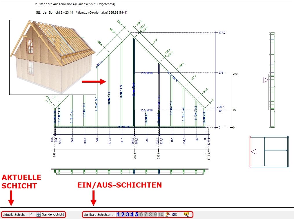 Automatisch vermasste Wand und Deckenansichten