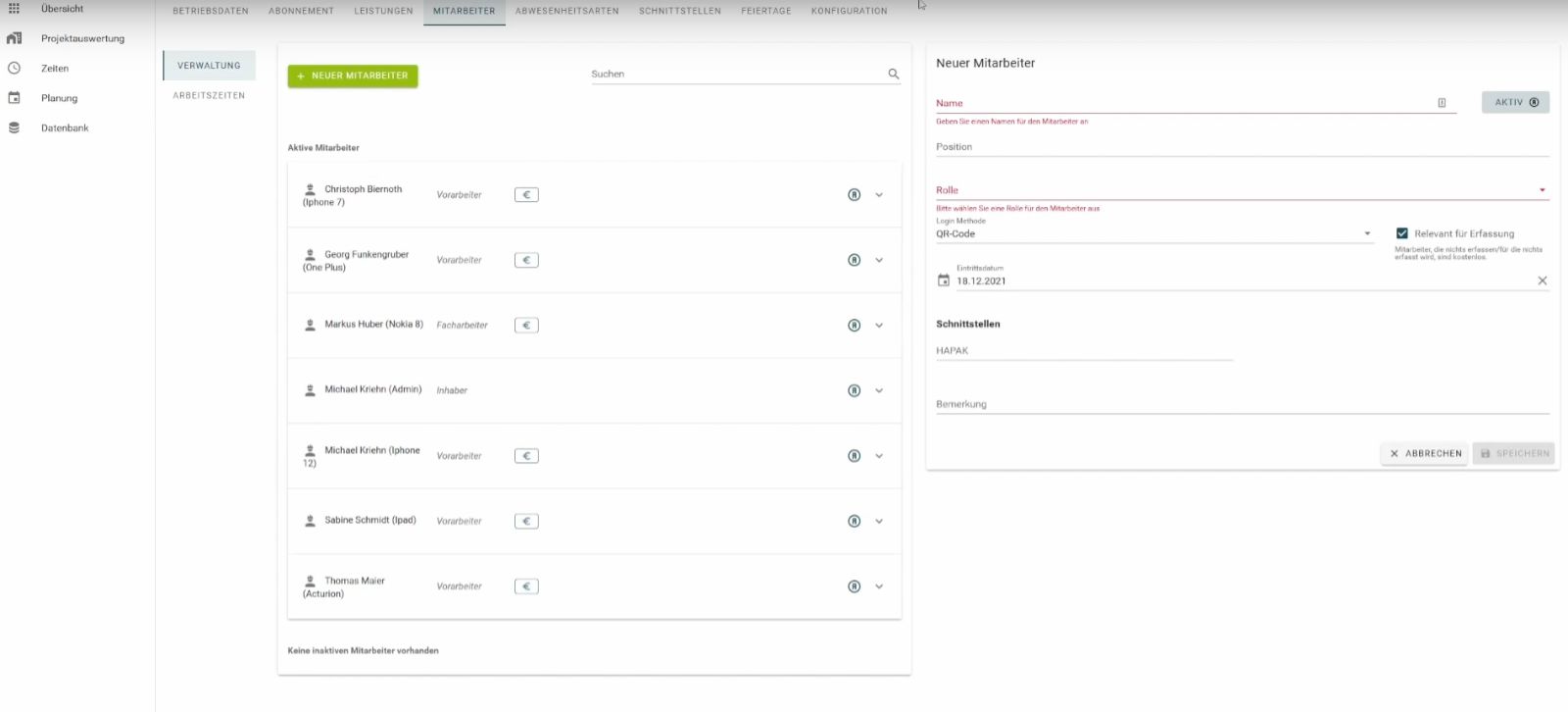 Digiholz Verwaltung Mitarbeiter
