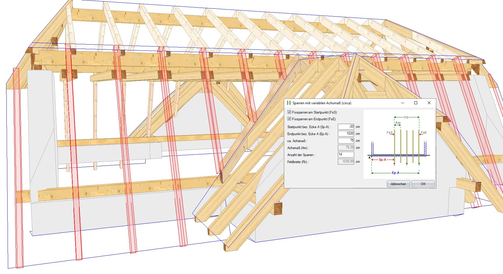 Sparren beliebig setzen