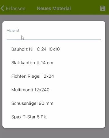 Digiholz Materialeingabe
