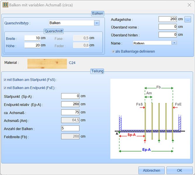Holzhausplaner Balken mit variablen Achsmaß