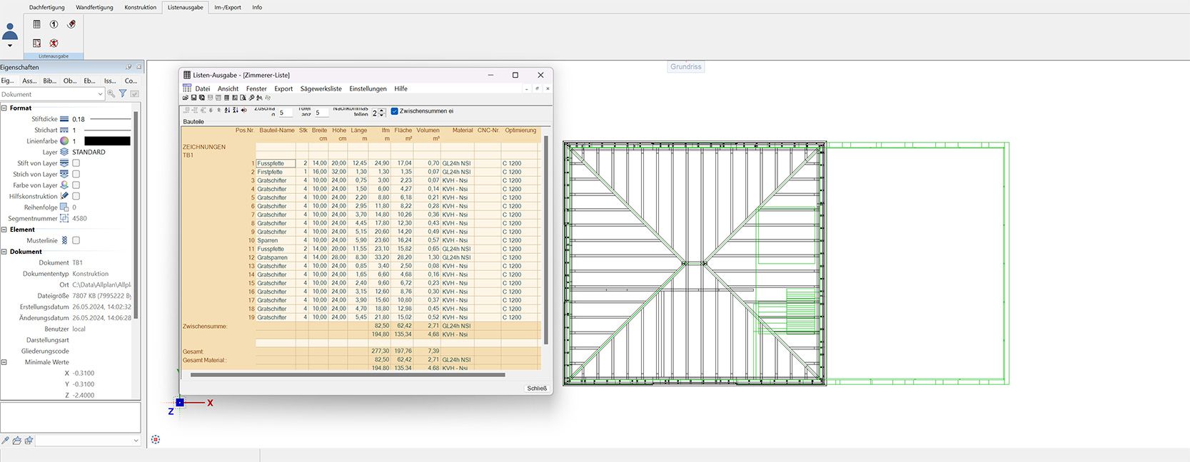 Holzhausplaner Listenausgabe