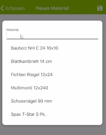 Digiholz Materialeingabe