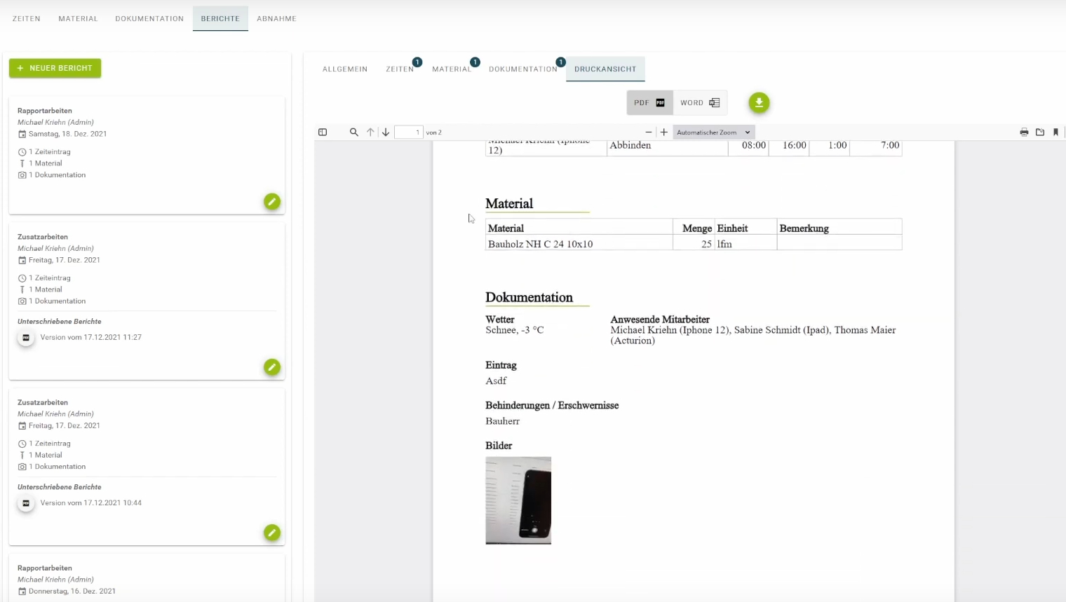 Digiholz Pdf oder Word Druckansicht